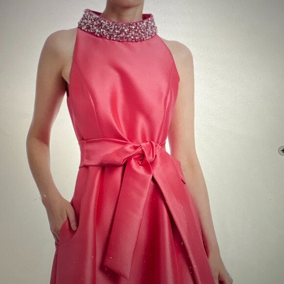 Bagdley Mischka Midi dress in coral color. Jeweled neckline, size 10 - Picture 2 of 4